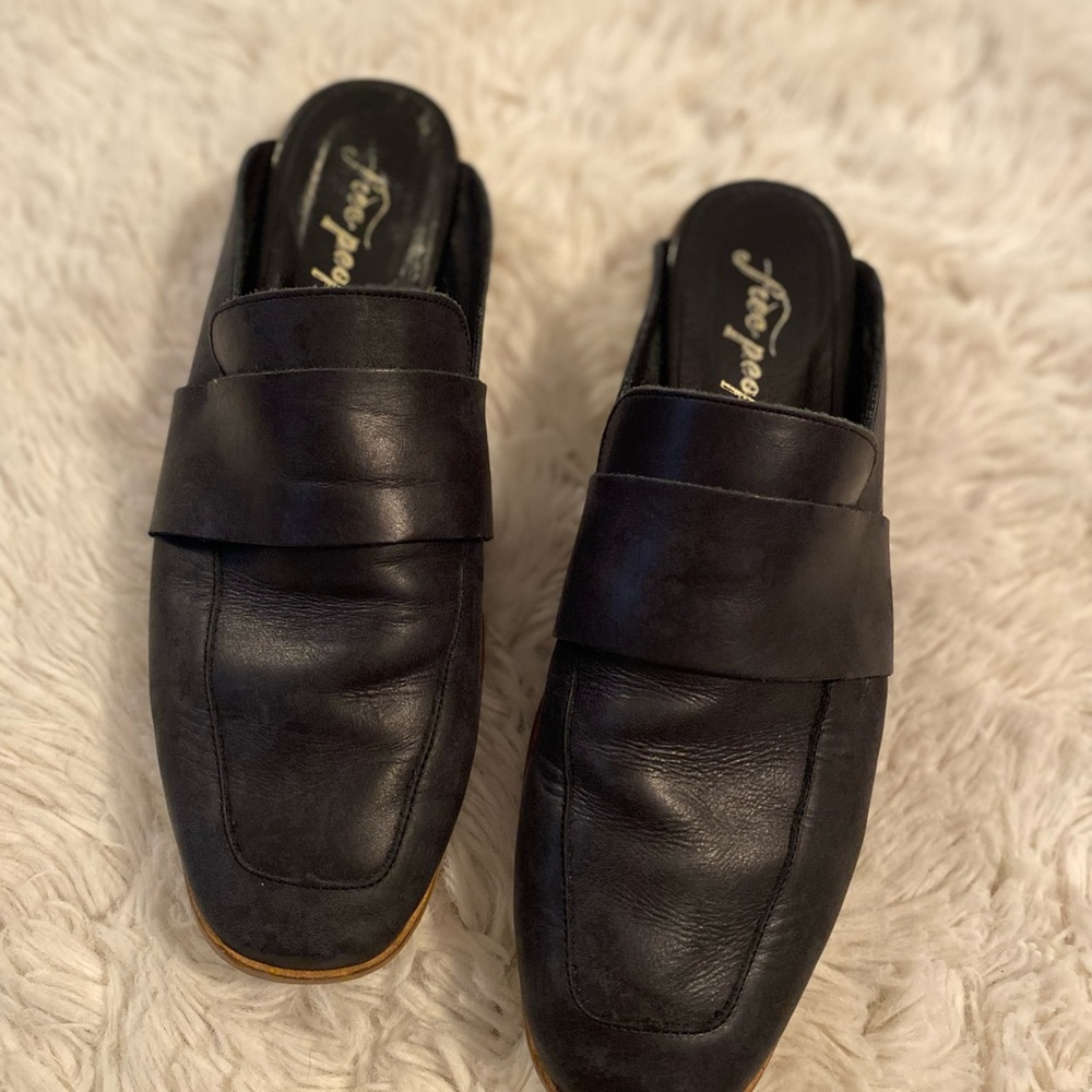 Free People Black Leather Mules